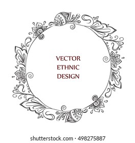 Vector round tattoo henna frame. Isolated pattern for design on white background.