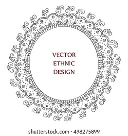 Vector round tattoo henna frame. Isolated pattern for design on white background.