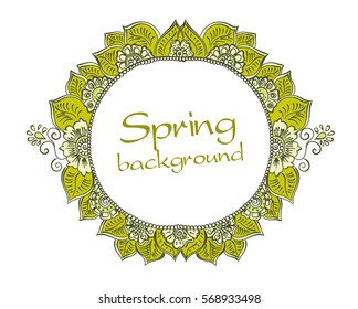Vector round tattoo henna frame. Isolated spring pattern for design on white background.