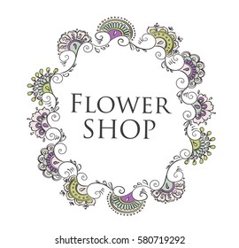 Vector round tattoo henna frame. Isolated spring pattern for design on white background.
