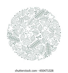 Vector round texture with various leaf icons.