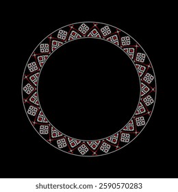 Vector round traditional Ukrainian embroidery frame with geometric ornaments. Perfect for festive designs, cultural projects, and decorative elements inspired by Ukrainian folk art