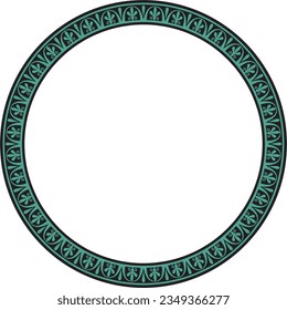 Vector round, turquoise and black Greek frame. Classic meander ornament. Border Ancient Greece, Roman Empire.
