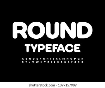 Vector Round Typeface. White Alphabet Letters and Numbers set. Simple style Font