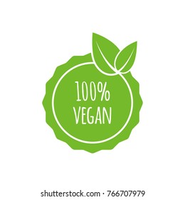 Vector Round Vegan, Eco, Bio Green Logo With Leaf. Vegan Menu. Vector Illustration.