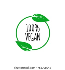 Vector round vegan, eco, bio green logo with leaf. Vector elements for labels, logos, badges, stickers or icons. Vegan menu.