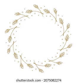 Vector round wheat or rye frame. Autumnal floral wreath template.