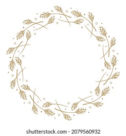 Vector Round Wheat Or Rye Frame. Autumnal Floral Wreath Template.