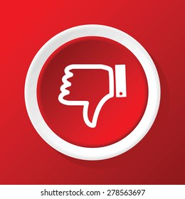 Vector round white icon with dislike symbol, on red background
