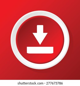 Vector round white icon with download symbol, on red background