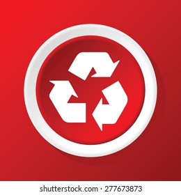 Vector round white icon with recycle sign, on red background