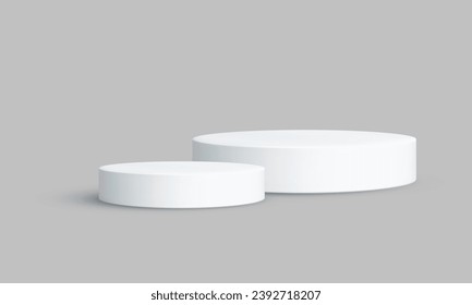 Vector round white podium pedestal product display stand background 3d rendering.