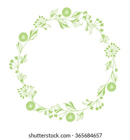 Vector round wreath with floral elements. Illustration with place for text,  can be used  creating card or invitation card.