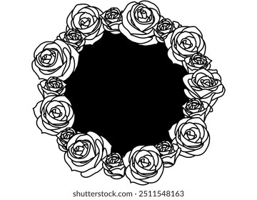 Vector round wreath, frame of flowers from black lines. Modern floral pattern on a white background. trendy striped vector background. Plate