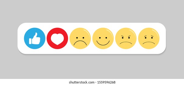 vector round yellow cartoon bubble emoticons comment social media chat comment reactions, icon template face sad, smile, angry, love, like emoji character message