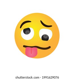 vector round yellow cartoon bubble Drunk Woozy Wavy Mouth emoticons comment social media Facebook Instagram Whatsapp chat comment reactions, icon template face emoji character message