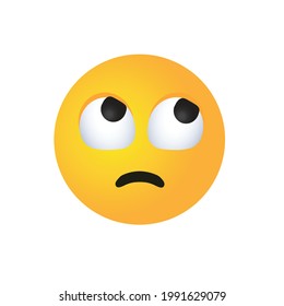 Vector Round Yellow Cartoon Bubble Eye Roll Emoticons Comment Social Media Facebook Instagram Whatsapp Chat Comment Reactions, Icon Template Face Emoji Character Message	
