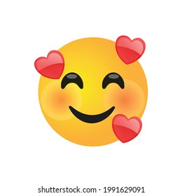 Vector Round Yellow Cartoon Bubble In Love Smiling Hearts Emoticons Comment Social Media Facebook Instagram Whatsapp Chat Comment Reactions, Icon Template Face Emoji Character Message