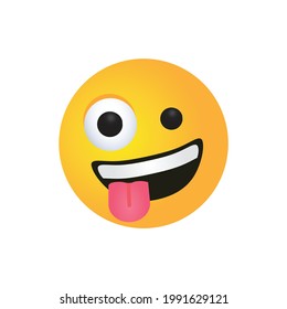 Vector Round Yellow Cartoon Bubble Crazy Eyes Excited Wild Goofy Grinning Emoticons Comment Social Media Facebook Instagram Whatsapp Chat Comment Reactions, Icon Template Face Emoji Character Message