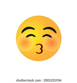 Vector Round Yellow Cartoon Bubble Kissing Face With Closed Eyes Emoticons Comment Social Media Facebook Instagram Whatsapp Chat Comment Reactions, Icon Template Face Emoji Character Message