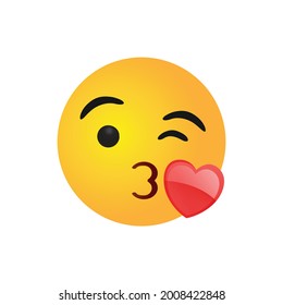 vector round yellow cartoon bubble Blow Blowing Kissing Kiss emoticons comment social media Facebook Instagram Whatsapp chat comment reactions, icon template face emoji character message svg