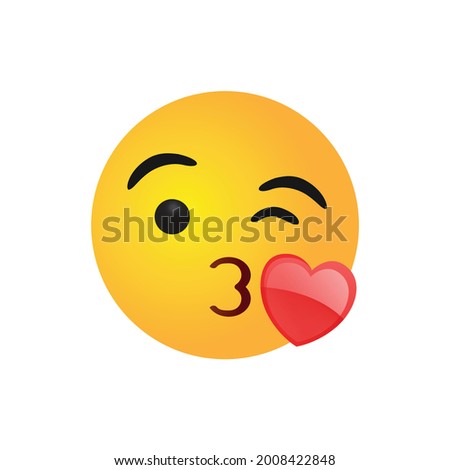 vector round yellow cartoon bubble Blow Blowing Kissing Kiss emoticons comment social media Facebook Instagram Whatsapp chat comment reactions, icon template face emoji character message