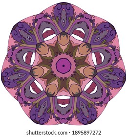 Vector round zentangle, multicolored stained glass pattern, colorful ornament in oriental style