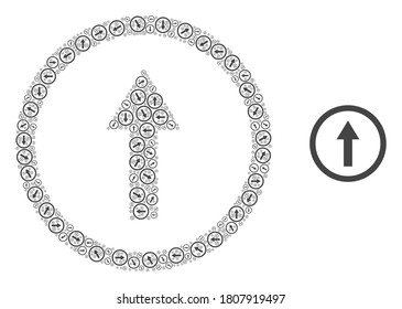 Vector rounded arrow up composition is made of scattered recursive rounded arrow up elements. Recursive composition from rounded arrow up.