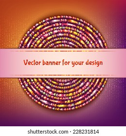 Vector rounded banner with sample text on colored background.