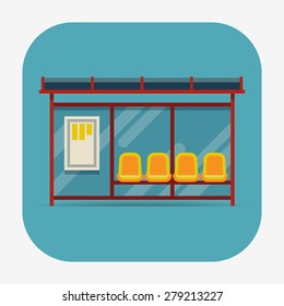 Vector Rounded Corners Square Icon On Public City Transportation System Item Bus Stop, Front View, Isolated