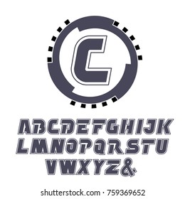 Vector rounded driving-wheel logo symbol with letter 