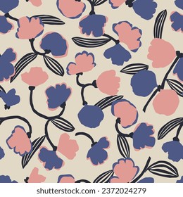 Vector rounded floral with leaves illustration seamless repeat pattern digital artwork