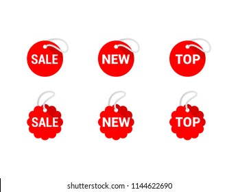 Vector rounded labels with tags «Sale», «New», «Top» - set of stickers, labels, tags - for trade, supermarket, special offer