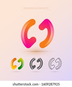Vector rounded letter O company logo design template. Synergy illustration.Material design, origami paper, fluent flat and line art styles. Twisted app icon