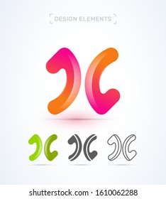 Vector rounded letter X company logo design template. Material design, origami, fluent flat and line art styles. App icon