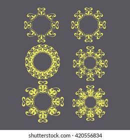 Vector rounded ornaments with floral elements for invitation, and greeting card. set of ornate monograms