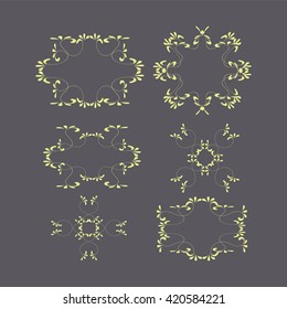 Vector rounded ornaments with floral elements for invitation, and greeting card. set of ornate monograms