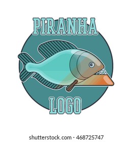 Vector rounded piranha logotype green on white background.