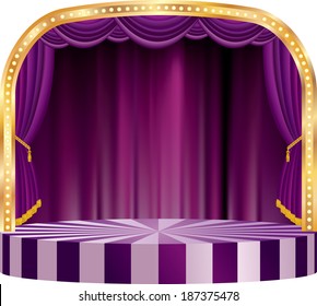 Vector Rounded Stage With Purple Curtain 