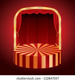 vector rounded stage with red curtain
