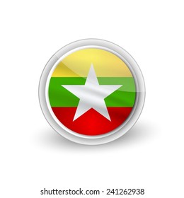 Vector rounded waving flag button icon of Myanmar or Burma