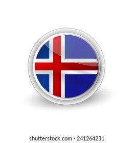 Vector rounded waving flag button icon of Iceland