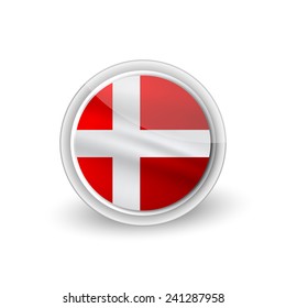 Vector rounded waving flag button icon of Denmark