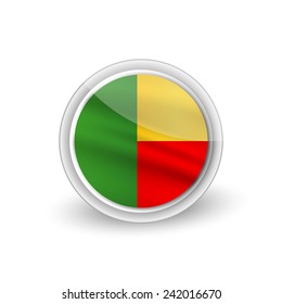 Vector rounded waving flag button icon of Benin 
