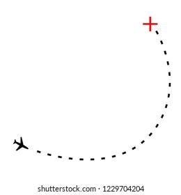 Vector route. Airplane with dashed trace. Travel symbol