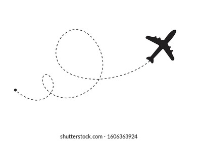 Vector route. Airplane with dashed trace. Travel symbol