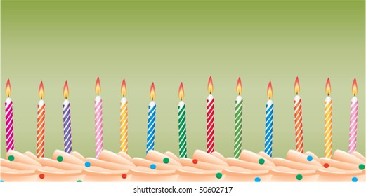 vector row of birthday candles on cake