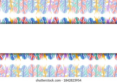 Vector row of feathers, repeating feather pattern with border, feathers seamless pattern, form for sites and design.