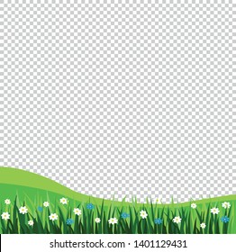 vector row of grass with white flowers on transparent background, cartoon design