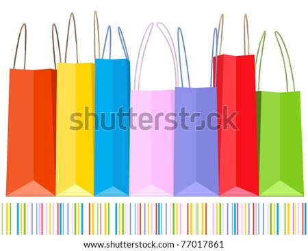 Vector row of shopping bags and striped pattern.